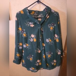 Modcloth green floral bow blouse NWT 1X